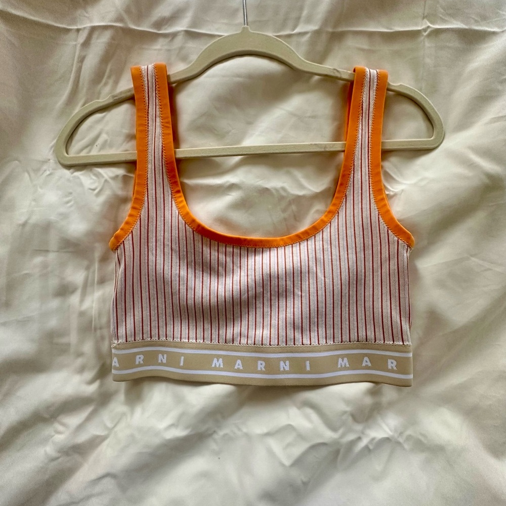 Marni Orange and White Striped Crop Top